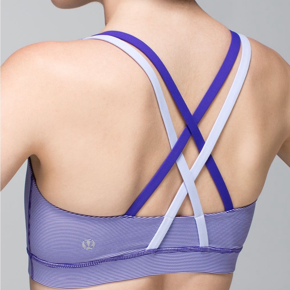 Sz 8 Lululemon Energy Bra purple stripe Wee Stripe Bruised Berry Cool Breeze